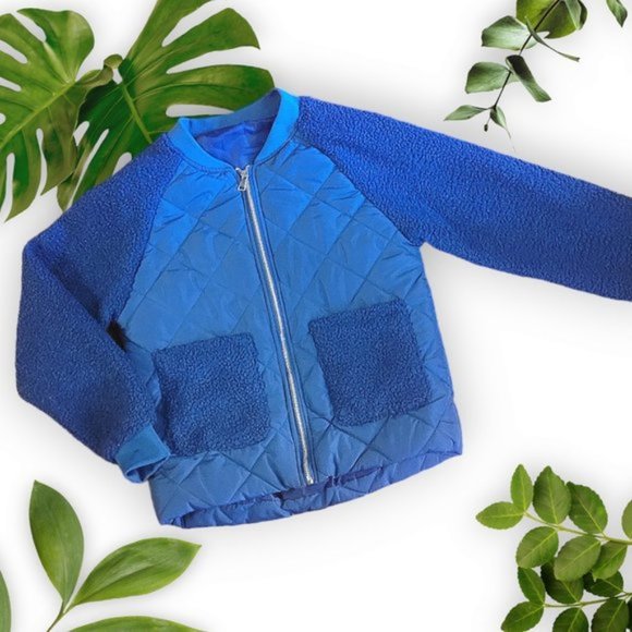 Source Unknown Jackets & Blazers - Cobalt Blue Mixed Material Teddy Coat Size M